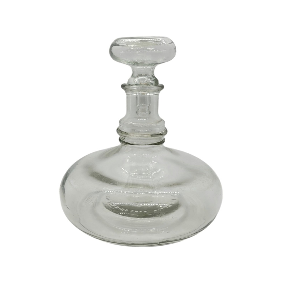Vintage Clear Glass Decanter with Stopper Wide Base Barware 7.5 Inch